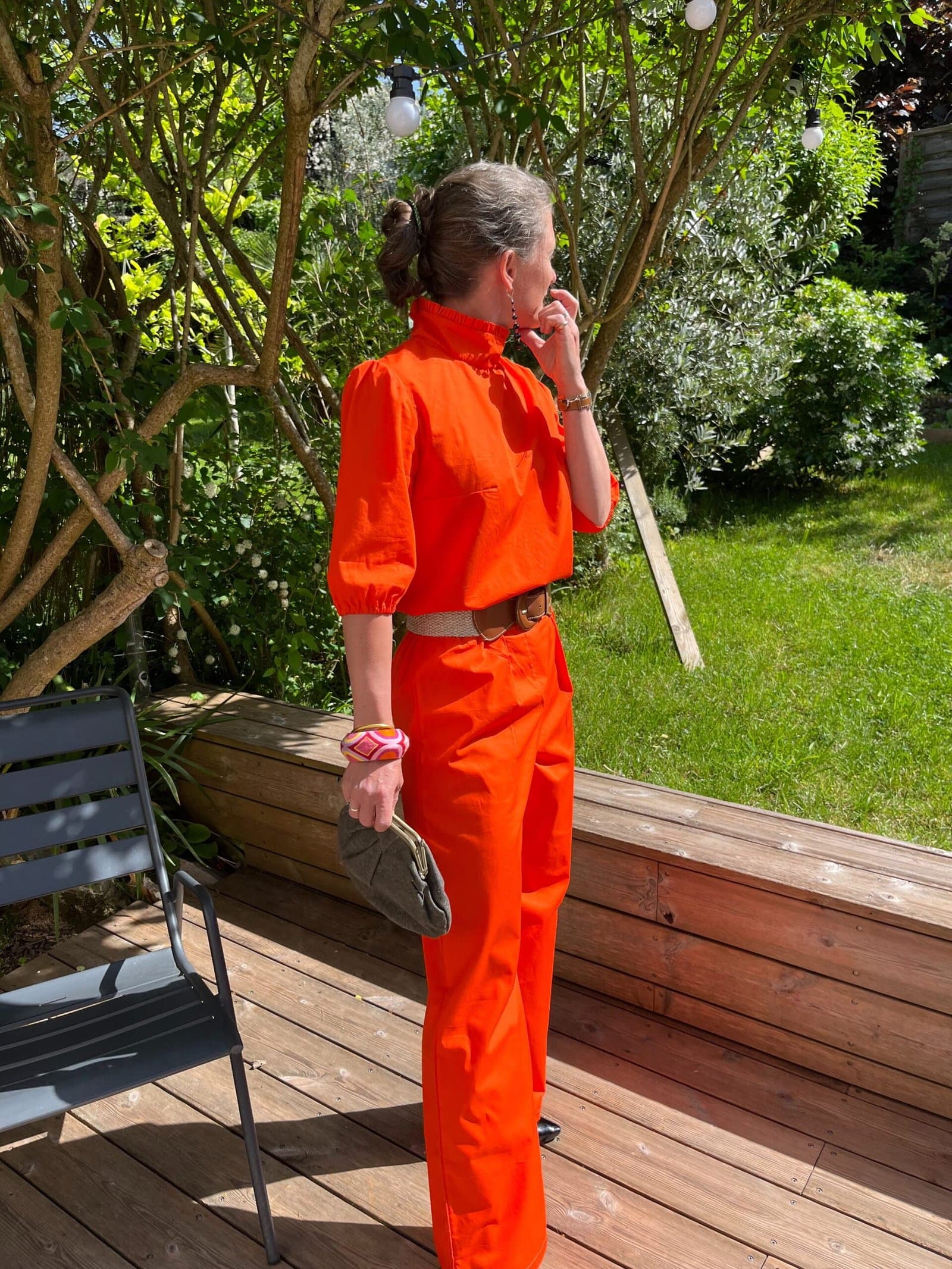 Georgette orange – Pantalon coupe large tissu orange pep's – By Mésange fait main France