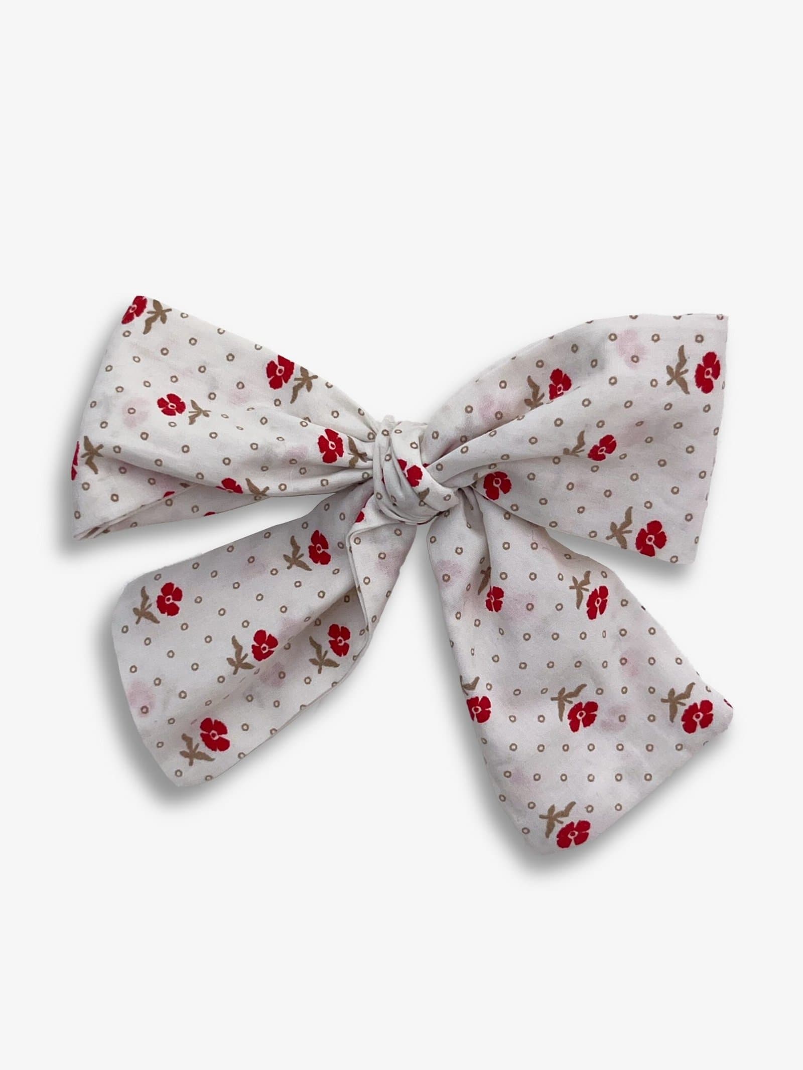 Barrette fleurs rouges – barrette gros nœud tissu fleurs rouges, pince crocodile – By Mésange fait main France